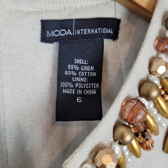 Moda international linen beaded vneck dress - Picture 3 of 8